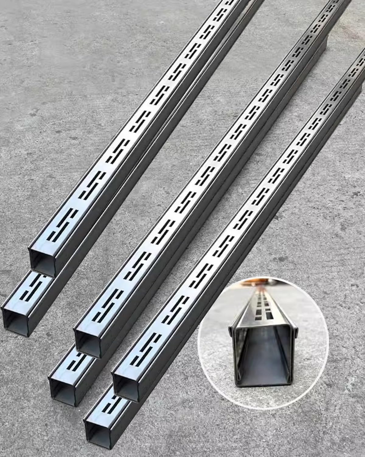 Stainless Steel Gutter Strainer - 6PCS Linear Drainage Trench Grate for Yard & Patio Exterior Side Gutter with Grate Efficient Water Drainage Solution