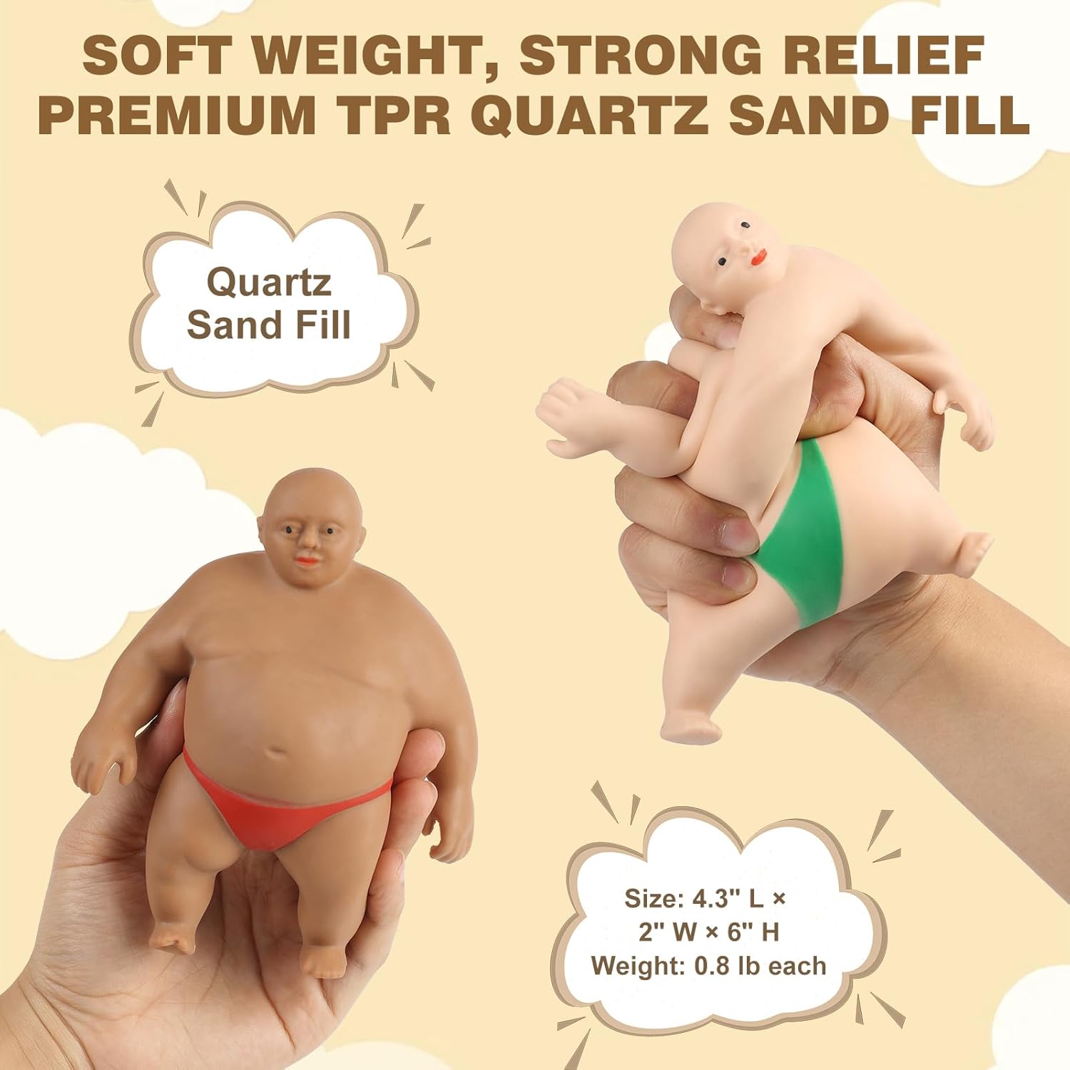 Stretchy Sumo-Style Squishy Toys – 4-Pack Funny Stress Relief Stretch Figures for Adults & Kids, Soft TPR Decompression Fidget Toys for Office, Home & Classroom Play