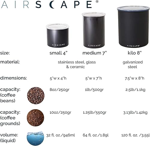 Miniatura 8 de Airscape - Recipiente para café de acero inoxidable, juego de 2, contenedor de almacenamiento de alimentos, tapa hermética patentada de Estados