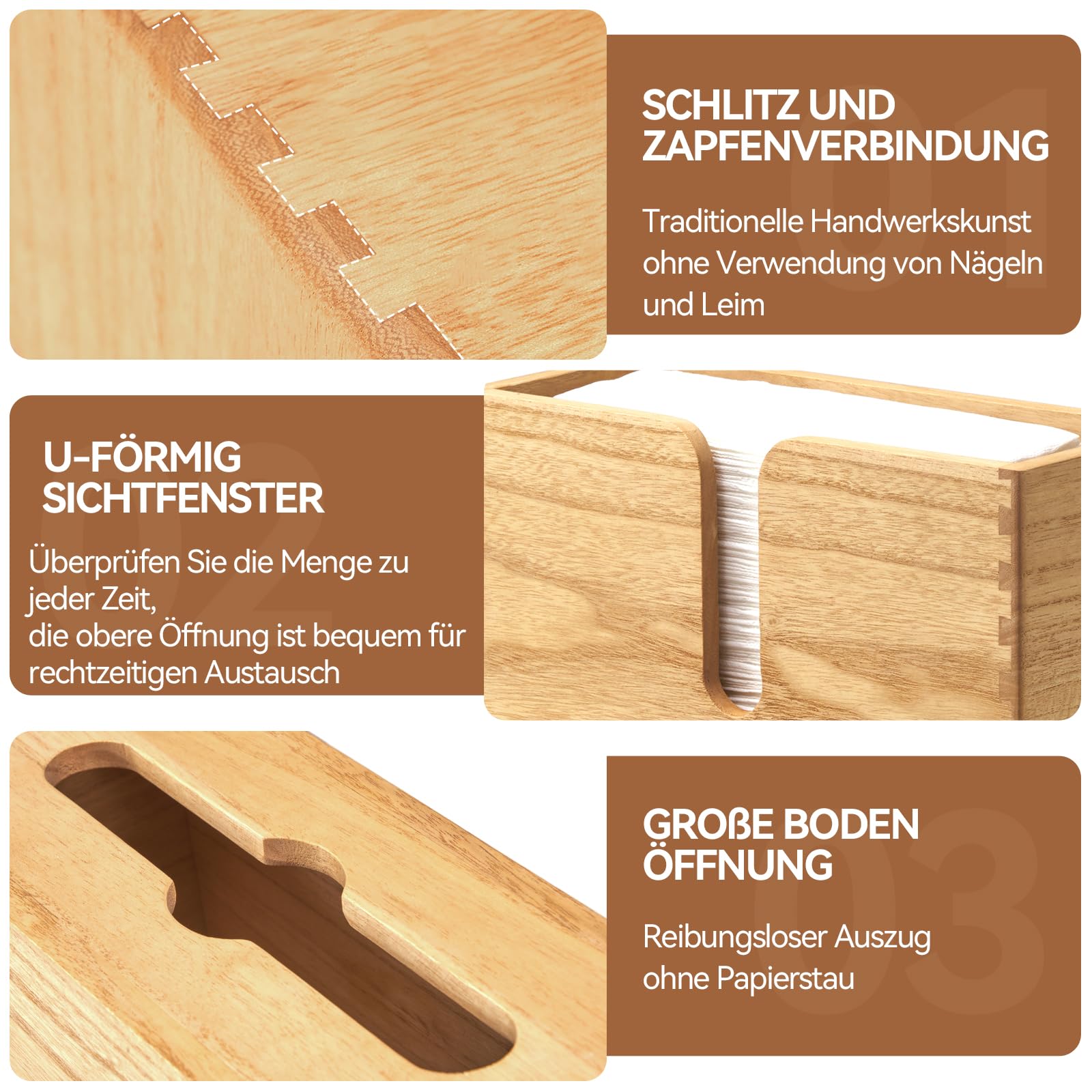 KIRIGEN Papierhandtuchspender Holz, C-/Z-Falz, Wandmontage, Natur | Für Multifold-Tücher, Innenmaß 27,5 x 10 cm, handgefertigt, fertig montiert, Zapfenverbindungen, Pflanzenöl-Oberfläche