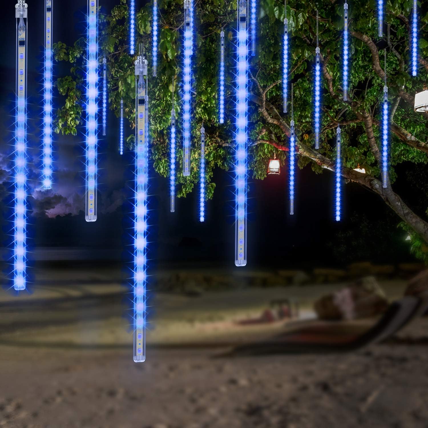 OMGAILED Meteor Shower Rain Lights - Waterproof Drop Icicle Snow Falling Raindrop 30cm 8 Tubes Cascading Lights for Wedding Xmas Home Décor, Blue