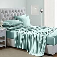 Vista 36 de Lanest Housing Silk Satin Sheets, Queen Size Satin Bed Sheet Set with Deep Pockets, Cooling Soft and Hypoallergenic Sheets Queen - Black Aqua