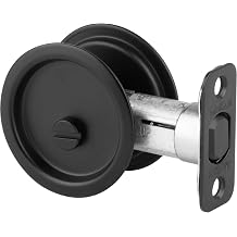 Kwikset Pocket Door Deadbolt Lock, Matte Black Round Exterior UnKeyed Closet Pantry Pull Door, with Microban Protection