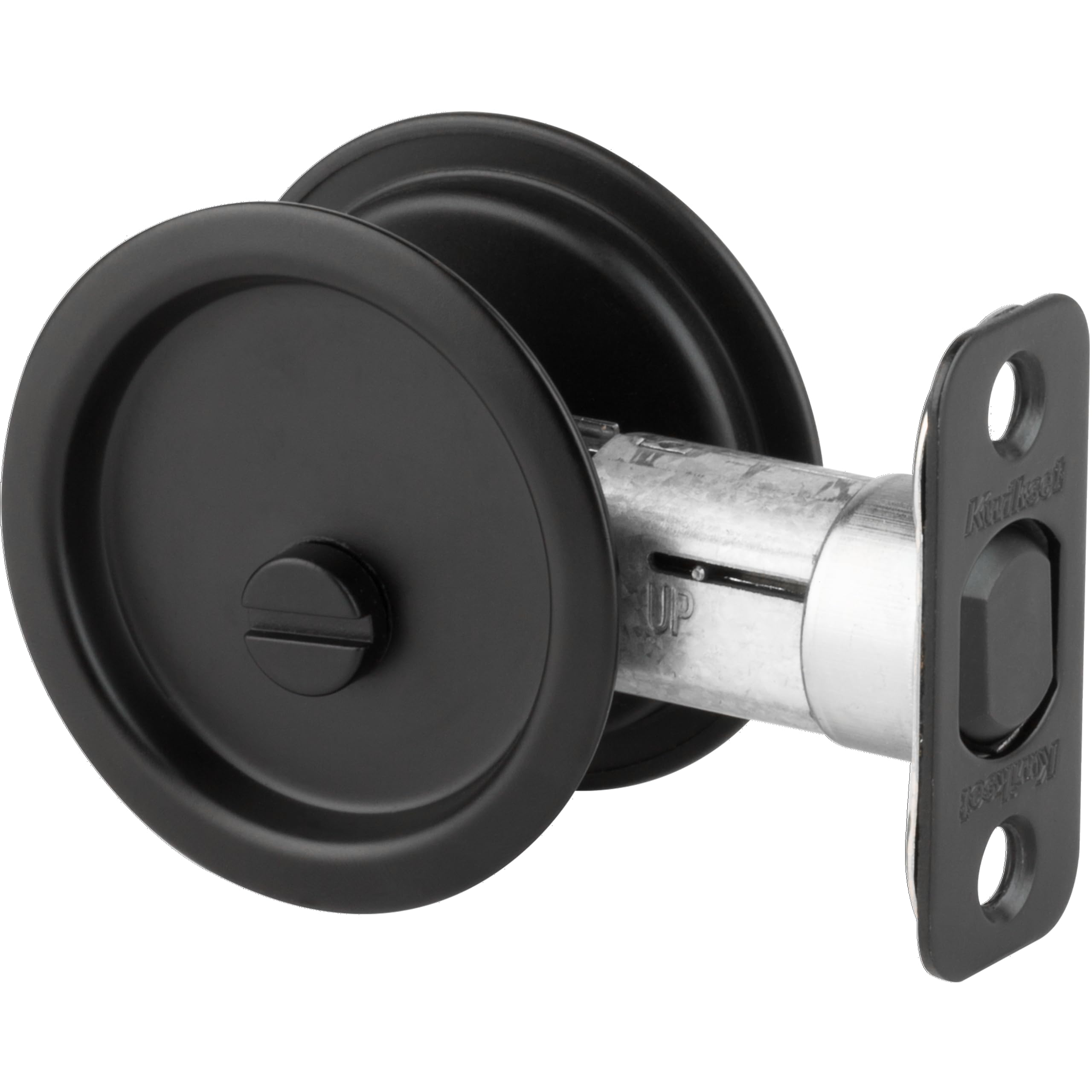 Kwikset Matte Black Pocket Door Lock - Unlocked Security -1
