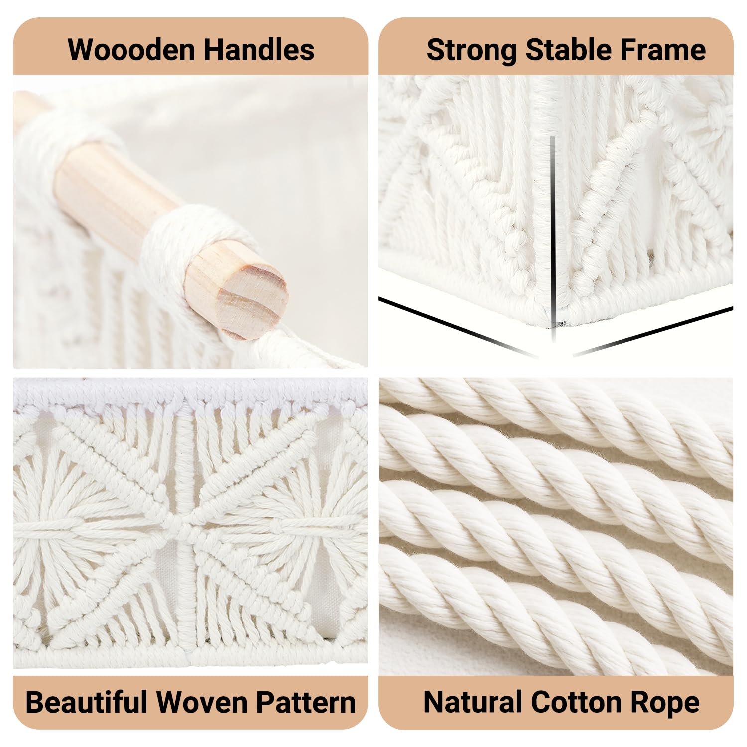 Nonam Macrame Storage Baskets, Boho Decor Style Woven Storage Boxes for Home Organization, Toilet Tank Shelf Cabinet Organizer Baskets,Set of 2 - White