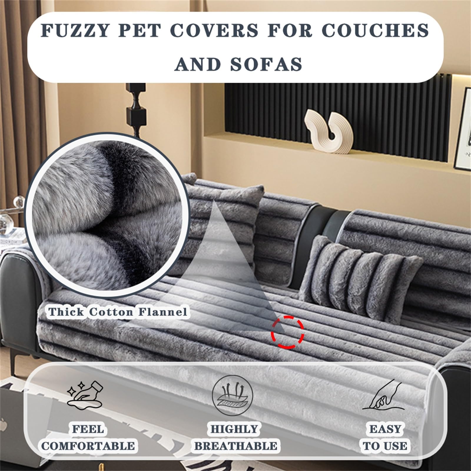 Housse De Canapé Épaisse For Chiens, Animaux Compagnie, Protection Canapé | Coussinets pelucheux en velours côtelé doux, protecteur de meubles, antidérapant(Light grey,120x160cm/47x63in)