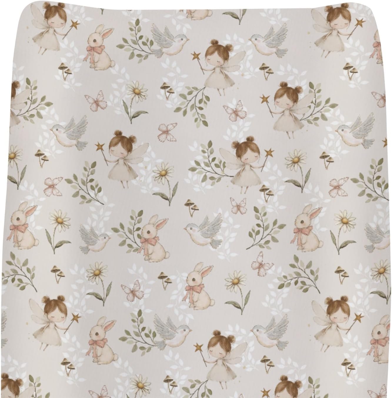 Boho Fairies Baby Changing Pad Covers for Boys Girls Cute Fairytale Girl Bunny Bird Daisy Leaves Fitted Change Table Pad Covers Mats Spring Garden Soft Diaper Changing Table Sheets 32''×16''