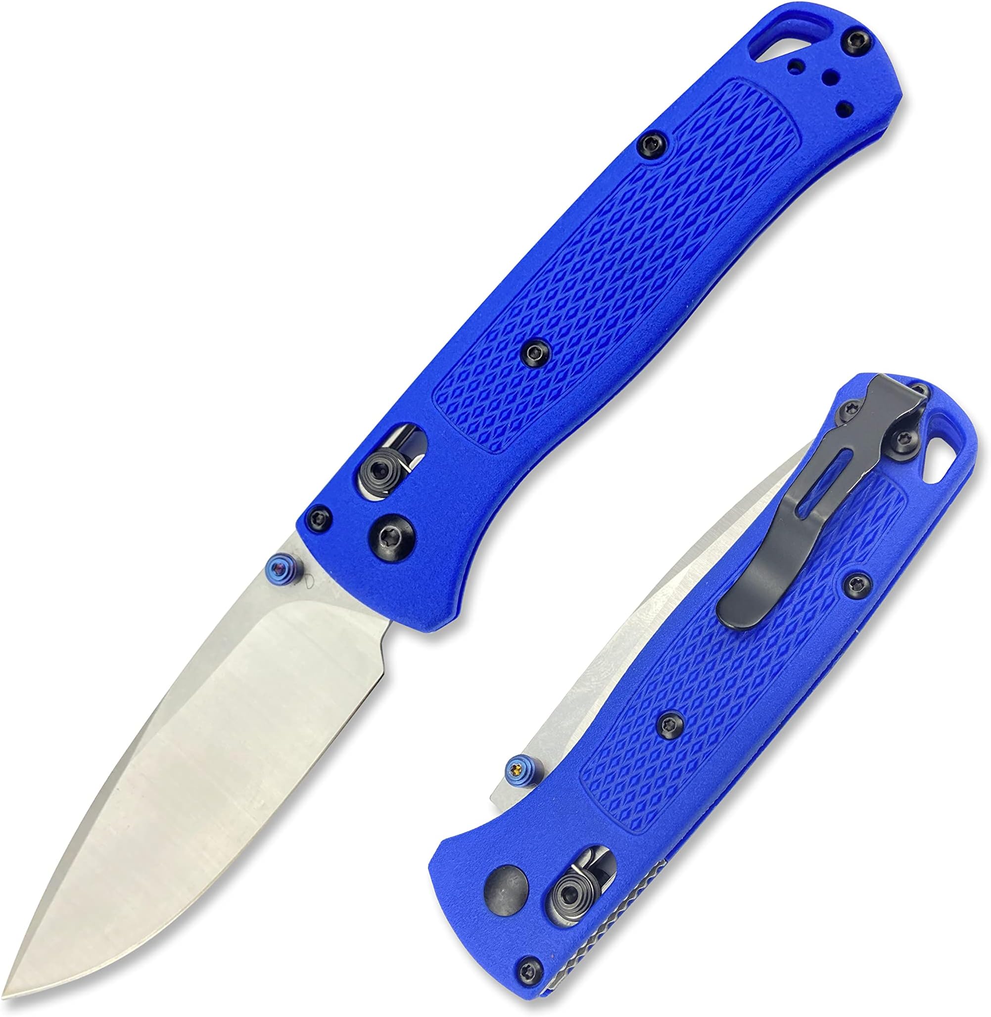 Thumb Open Knife, Satin Plain Grivory Fiberglass Handle, Knife with Belt Clip, Everyday Carry Thumb Studs Manual Open (Blue)