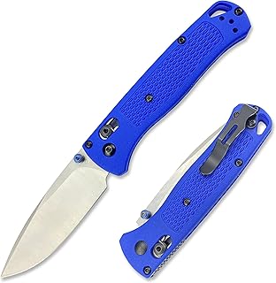 HUAAO Thumb Open Bugout Knife, Satin Plain Red Grivory Fiberglass Handle, Axis Lock Knife with Belt Clip, Everyday Carry Thumb Studs Manual Open (Blue) - HUAAO