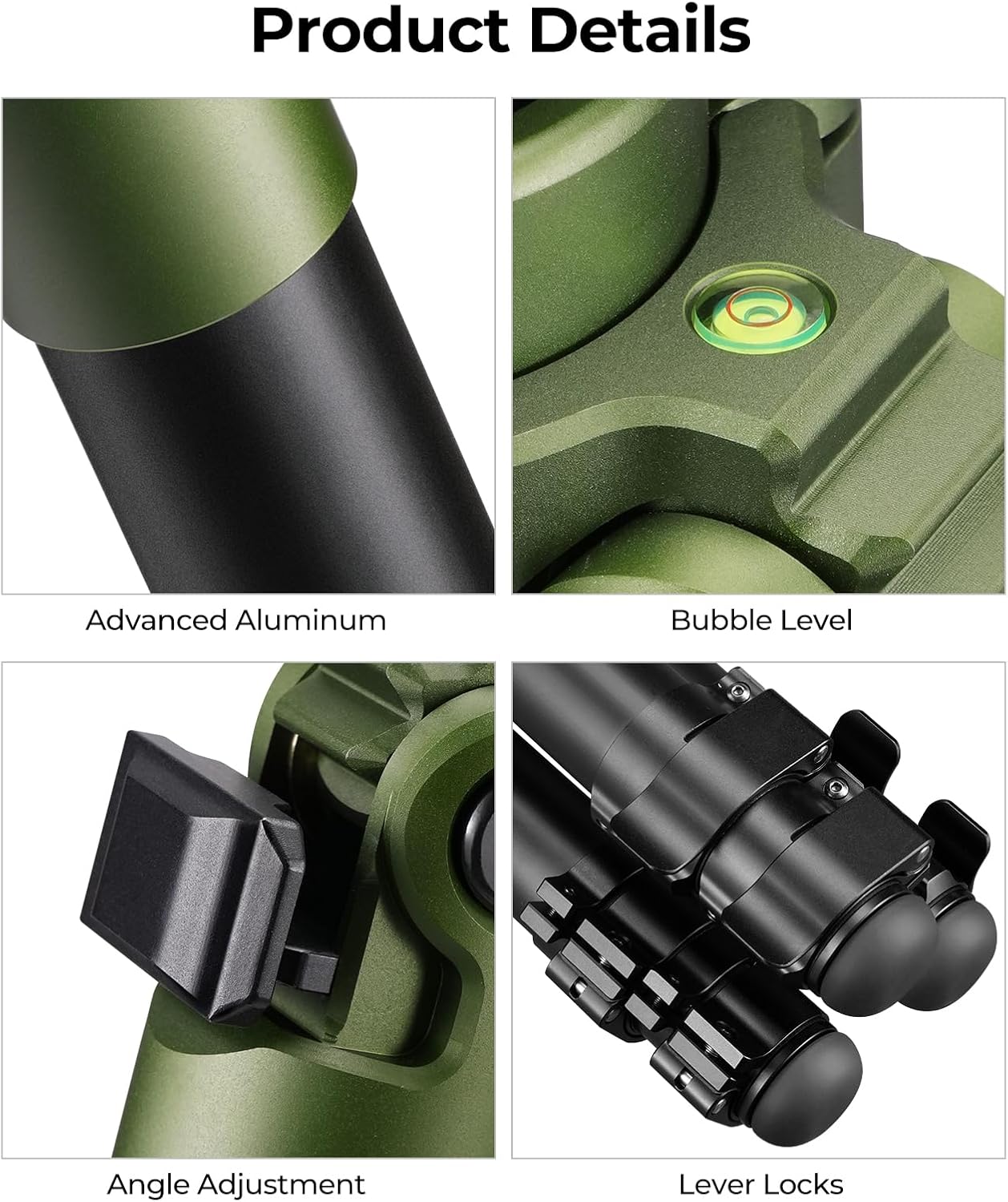 Shooting Tripod with Sturdy Aluminum Frame, Shooting Sticks for Hunting Rifles, 360° Tilt Swivel, Bubble Level, Compatible with Arca-Swiss Head Mount, Rifle Tripod for Hunting Outdoor, Black