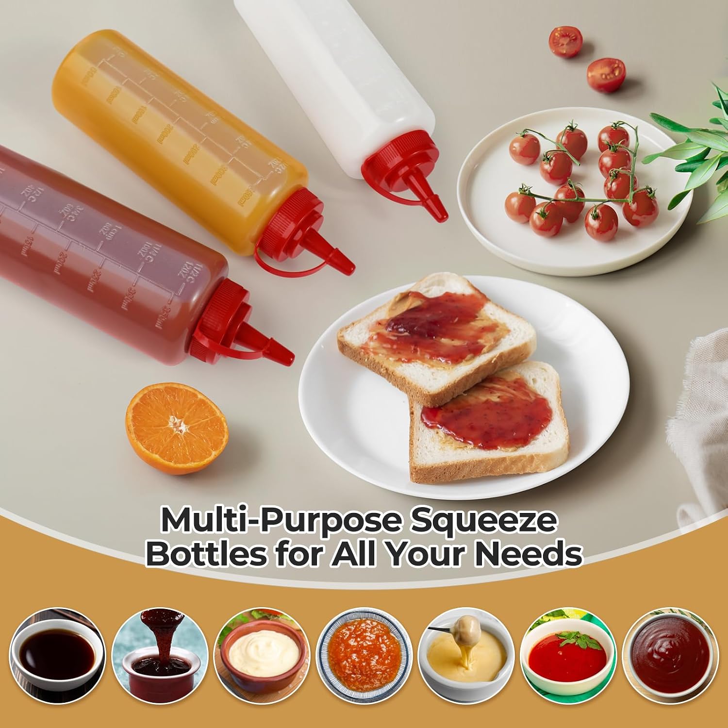 3 Pack 12 oz Condiment Squeeze Bottles, Leakproof Flip Top BPA Free Bottle