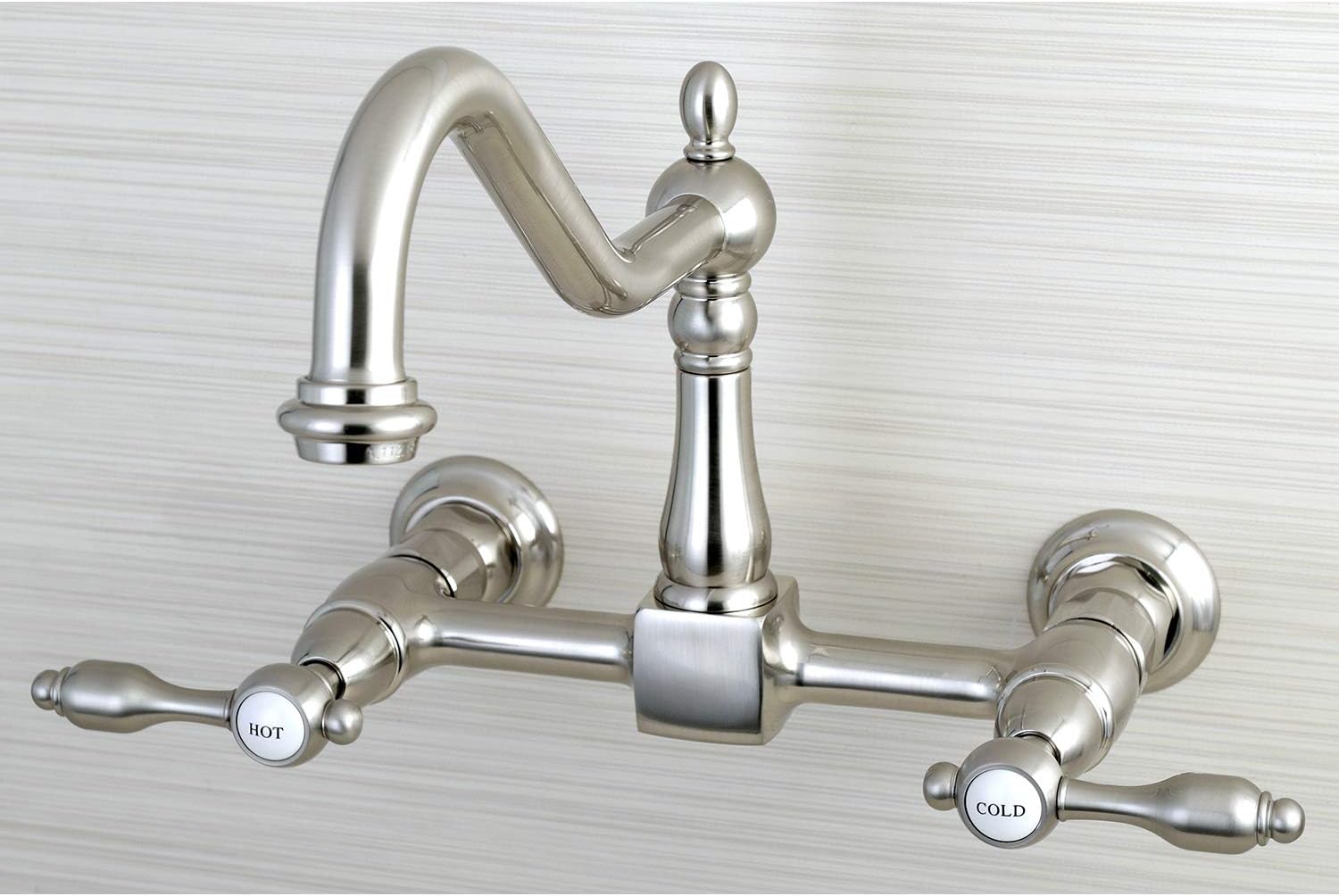 Exclusive Special Kingston Brass KS1248TAL Tudor 8 Inch Center Kitchen Faucet Without Sprayer, Brushed Nickel, 8-1/2 inch in Spout Reach, Brushed Nickel