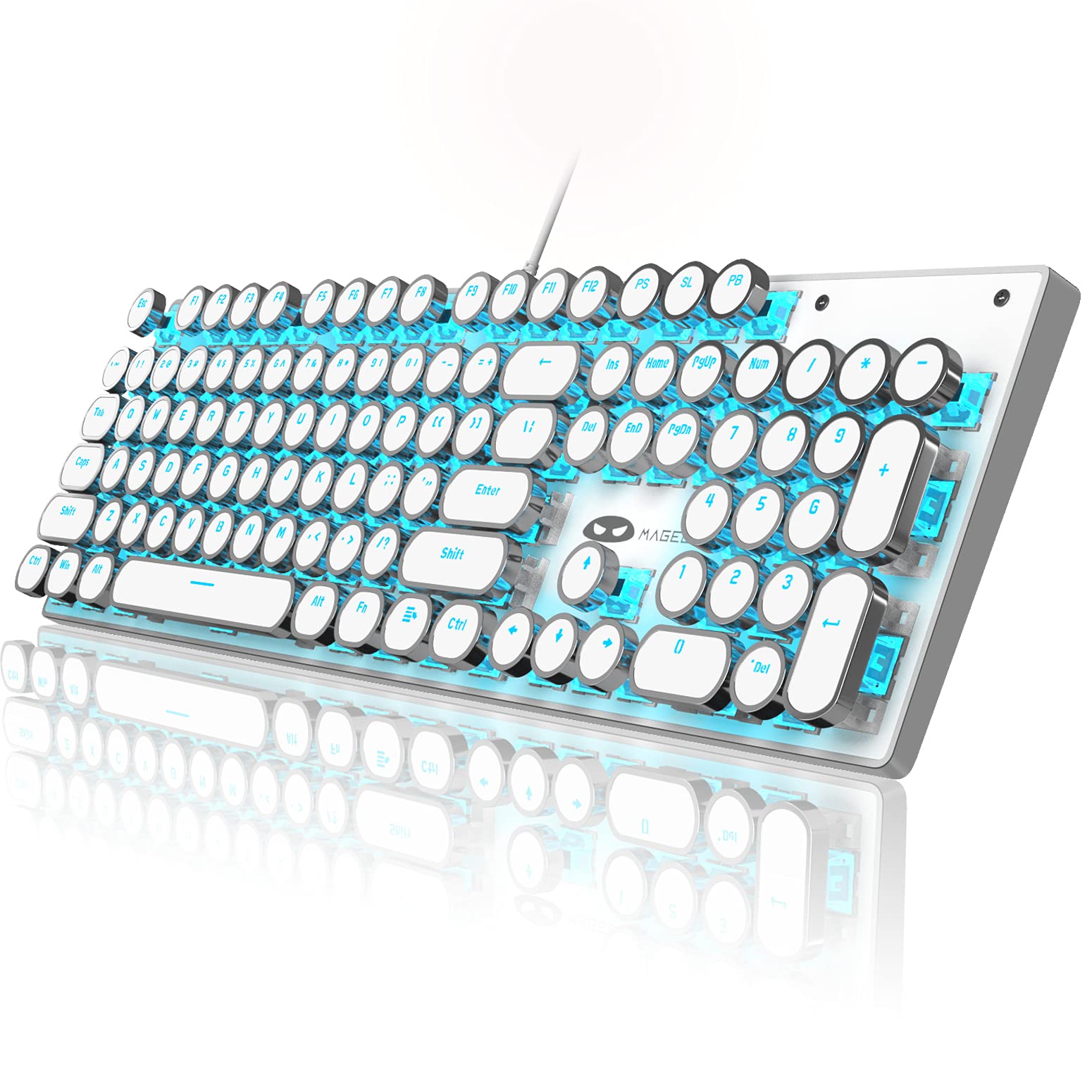 Typewriter Style Mechanical Gaming Keyboard, White Retro Punk Gaming
