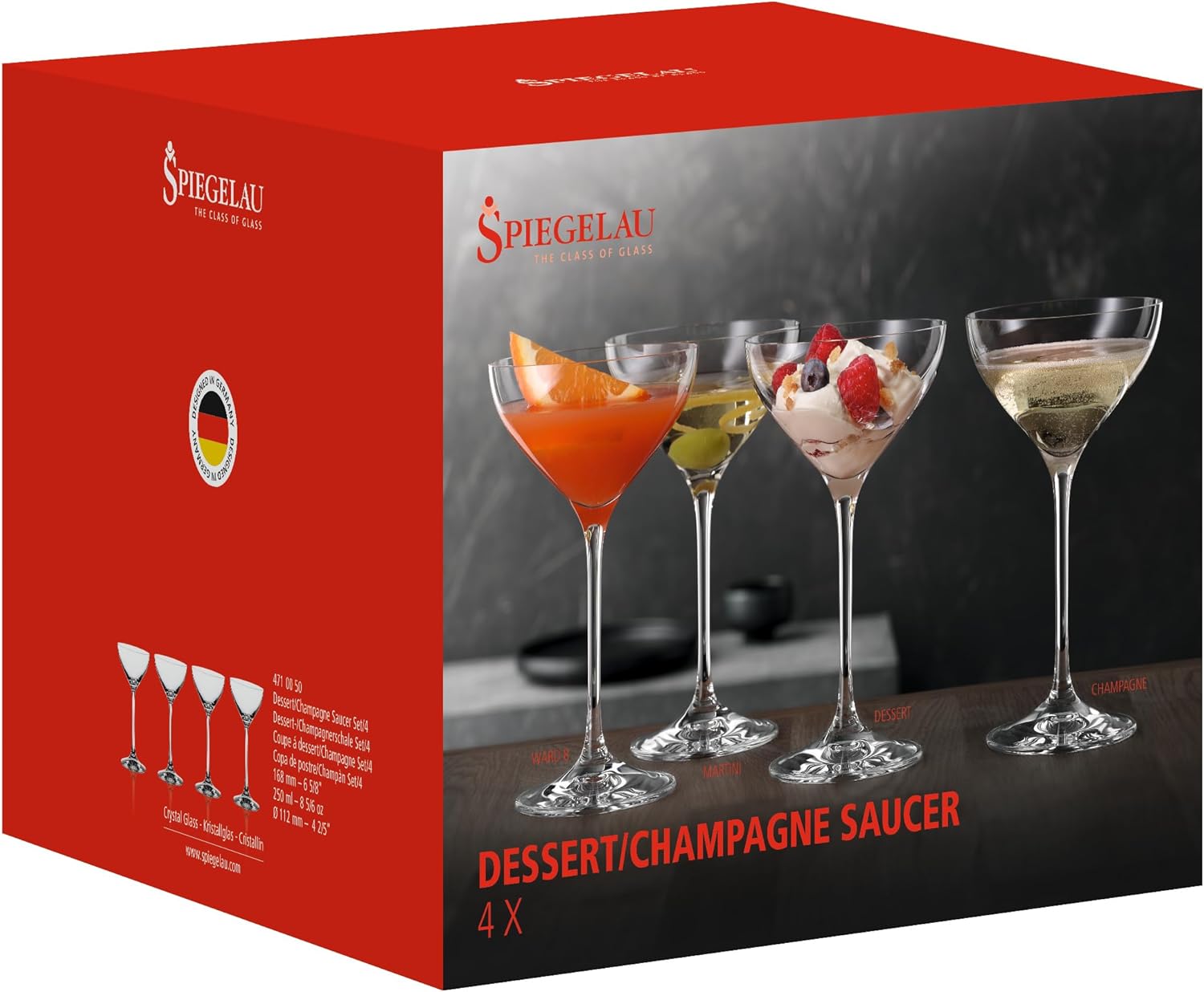 Spiegelau Dessert Glasses Set of 4 - European-Made Crystal, Modern Dessert or Champagne Glassware, Dishwasher Safe, Professional Quality Champagne Saucer Glass Gift Set - 8.8 oz