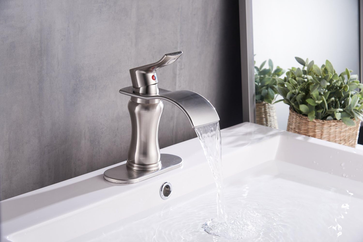 🔥 Crаzу Dеаlѕ BWE Waterfall Bathroom Faucet Brushed Nickel Single Hole Single Handle Faucet With Supply Lines Parts Vanity Sink Lavatory Bath Basin Faucets Antique Spout Mixer Tap Commercial