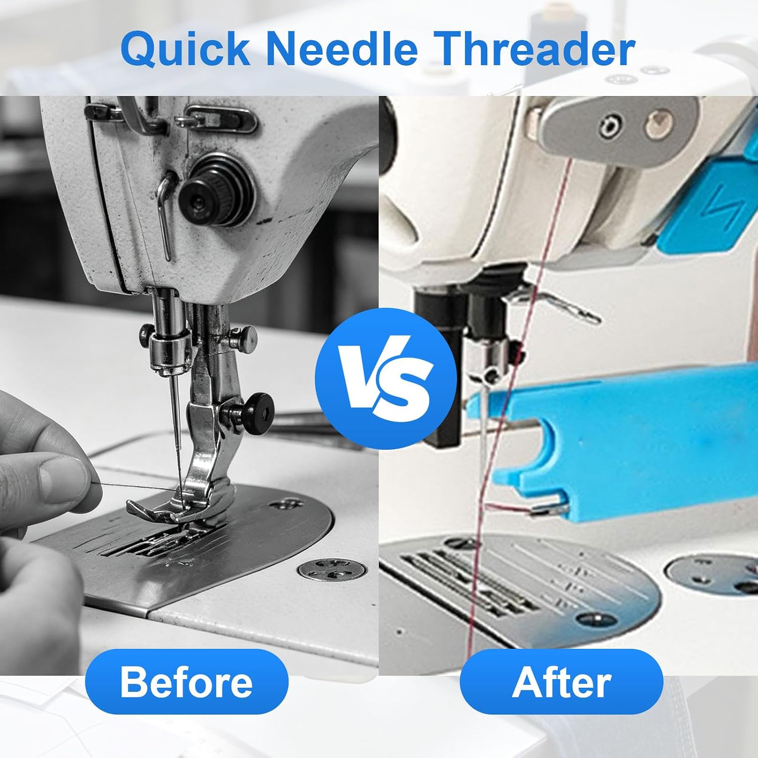 2 Packs 4 in 1 Needle Threader Jack Sewing Tool Seam Guide for Sewing Machine Quick Threading Device for Sewing Machine, Anti Prick Hands,Sewing Machine Needle Threader and 4 Seam Rippers (Blue)