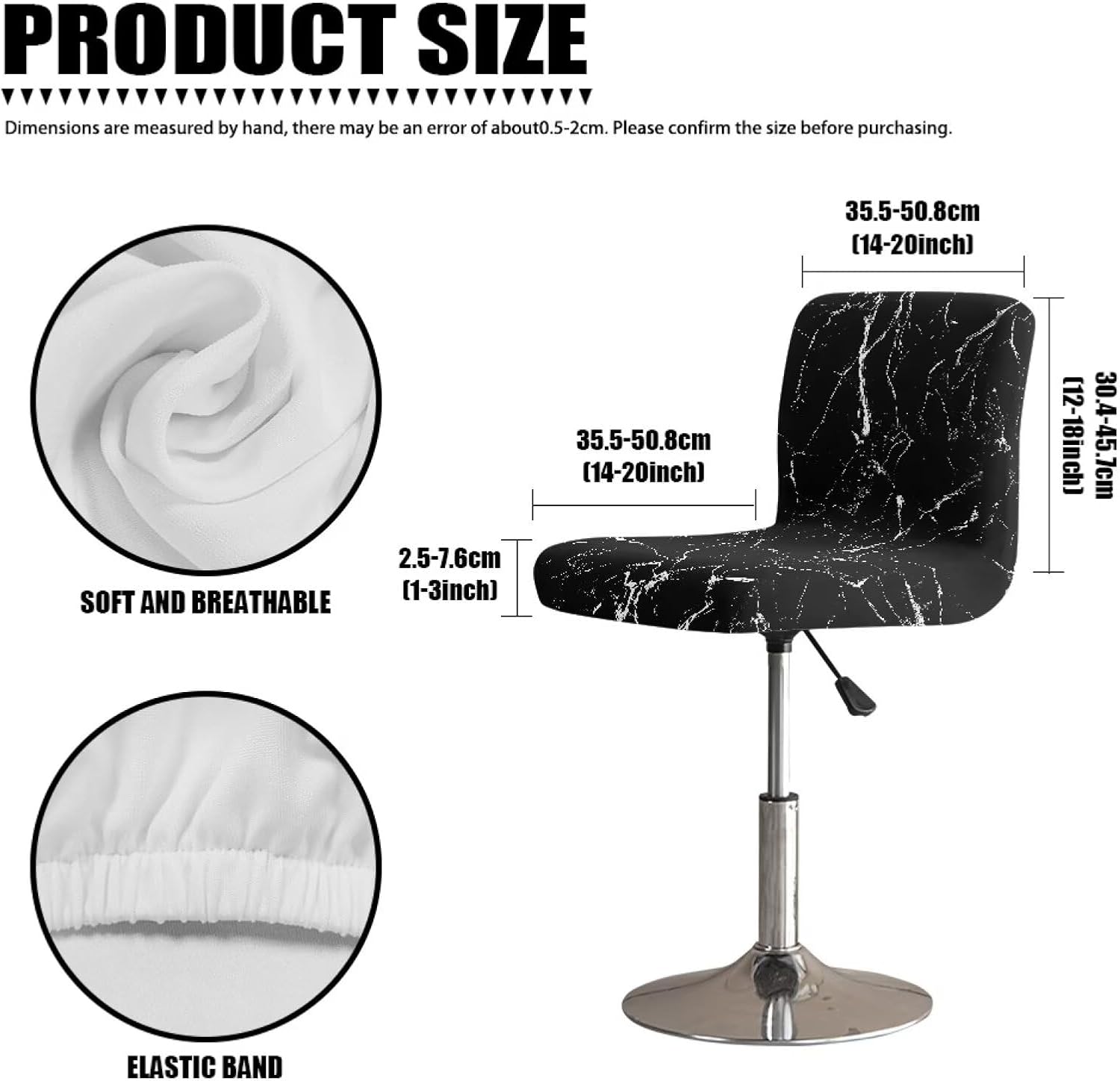 Babrukda Swivel Bar Stool Covers with Backs Set of 4 Armless Stool Chair Slipcover for Home Decor, Living Room, Club Counter Height Square Chair Seat Protectors, Black Marble