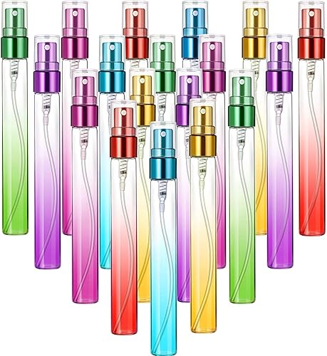 Miniatura 1 de 18 mini botellas de perfume de 0.3 fl oz de vidrio colorido rociador de niebla fina botellas de aerosol vacías envase recargable atomizador de