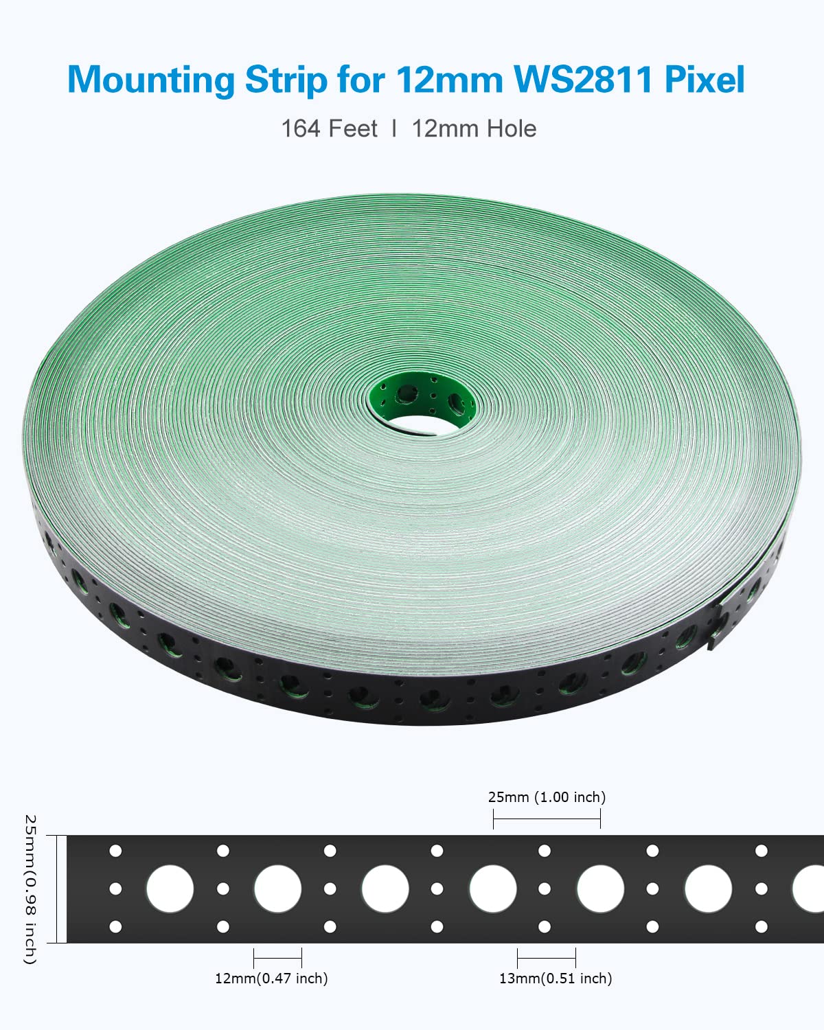 ALITOVE Mounting Strip for 12mm WS2811 Pixel 5V 12V 24V Addressable RGB LED Bullet Square String Lights, 164 Feet / 50 Meters per Roll, 1 inch / 25mm Hole Spacing, for Making Pixel Trees Grids