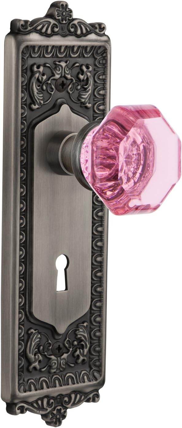 Nostalgic Warehouse 722826 Egg & Dart Plate with Keyhole Single Dummy Waldorf Pink Door Knob in Antique Pewter