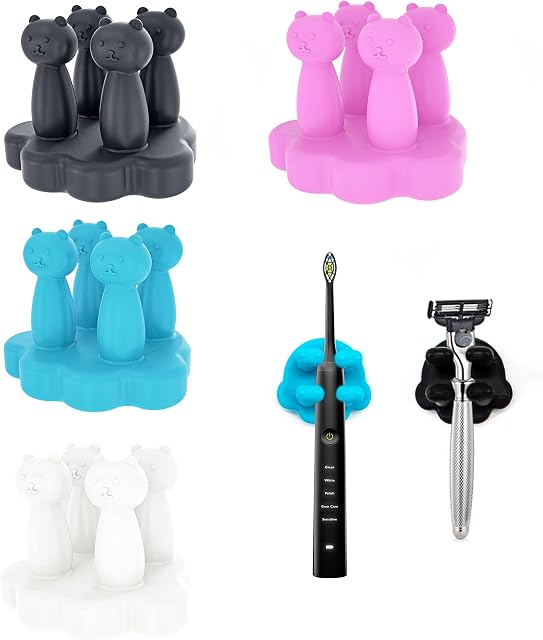 Zayin 4 Pcs Silicone Toothbrush Holder Razor Holder Multi-Function Hook Waterproof Self Adhesive Toothbrush Hook Plug Holder for Wall for Hanging Bathroom Kitchen Living Room Office