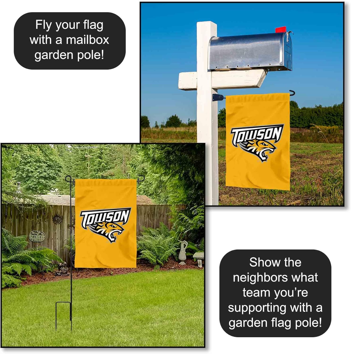 Towson Tigers Gold Garden Flag Double Sided Banner - Image 4