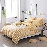 Vista 19 de FADFAY Juego de funda de edredón de cuadrícula azul, tamaño individual, 100% algodón, ultra suave, a cuadros, reversible, con cierre de cremallera