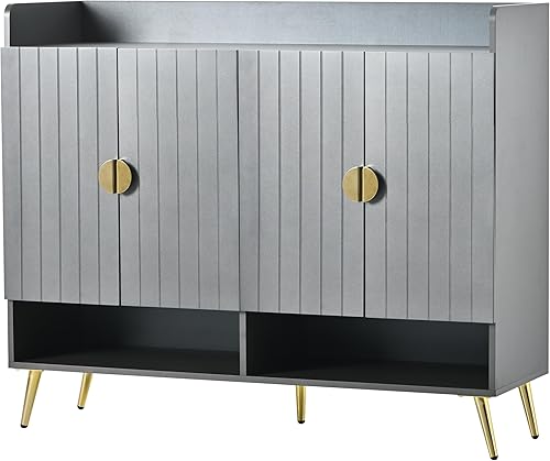 Miniatura 5 de Zapatero de pie independiente para entrada, armario de almacenamiento de zapatos de 5 niveles con puertas y estantes ajustables, armario de