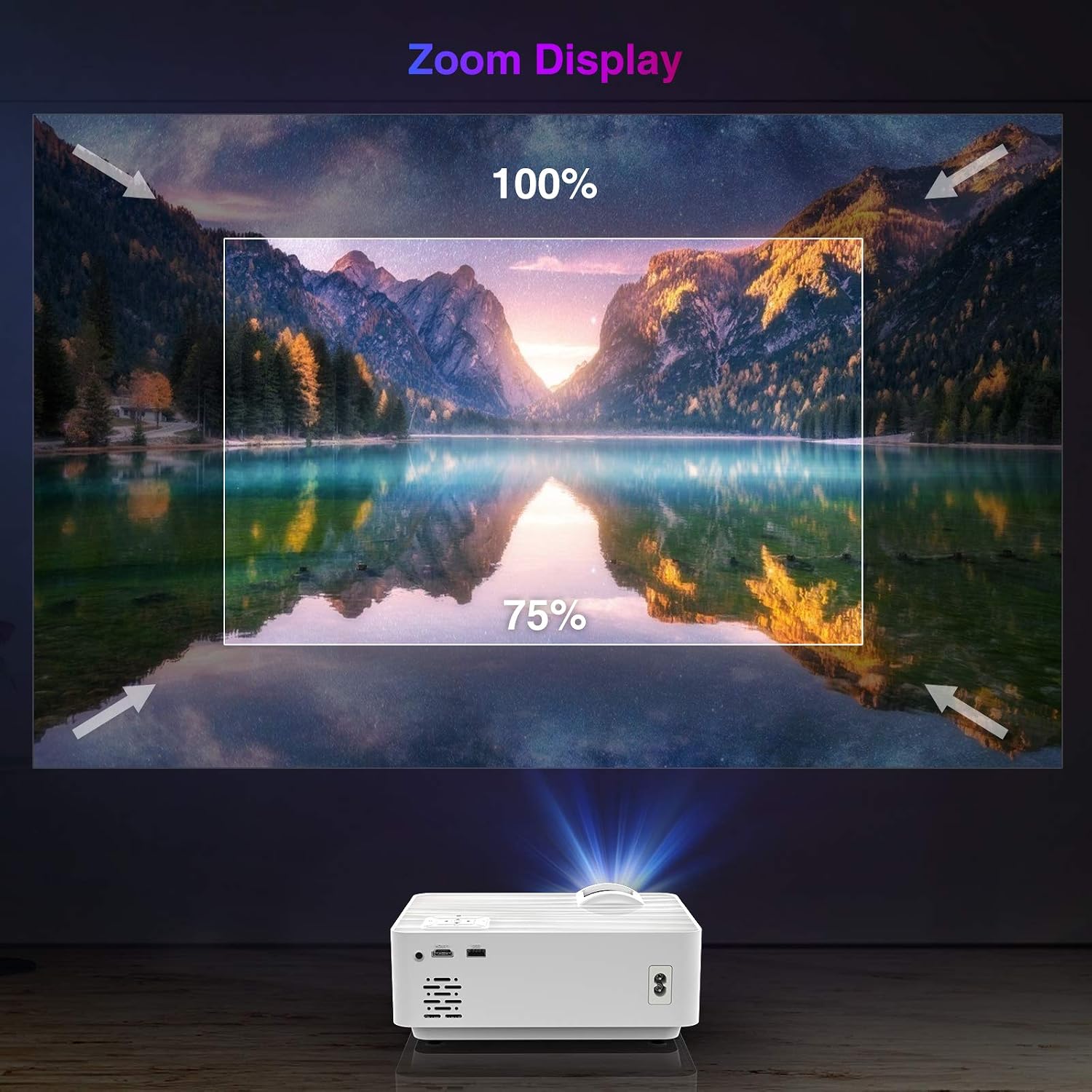 Get Cheap Price Mini Projector with 100” Projector Screen, Top vision 5500L Outdoor Movie Projector with HI-FI Speakers,1080P and 240 Supported, Compatible with HDMI, VGA, USB, TF, AV, PS4