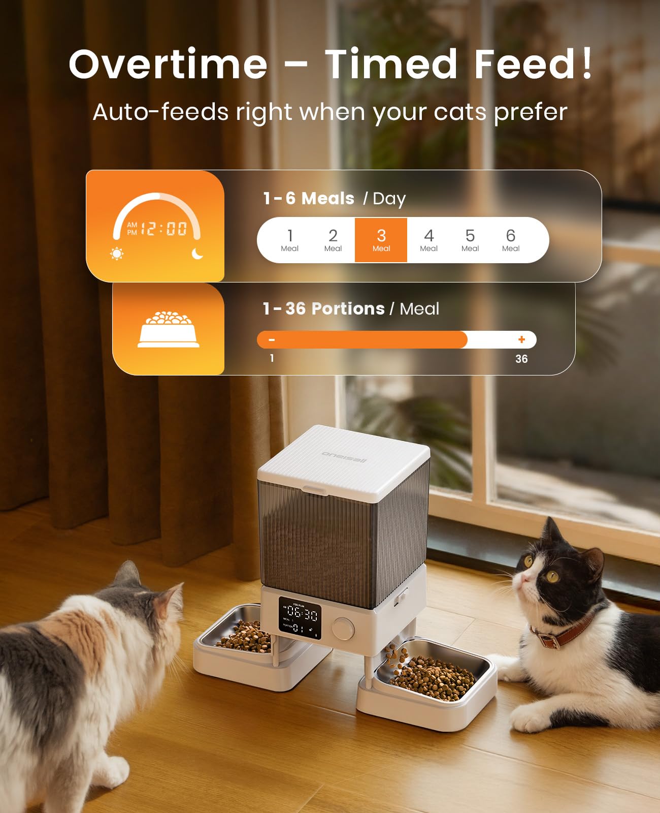 oneisall Automatic Cat Feeder for 2 Cats, 20 Cups/5L Automatic Cat Food Dispenser for Small Pets Indoor, Timed Cat Feeder for Dry Food(White) - image 7