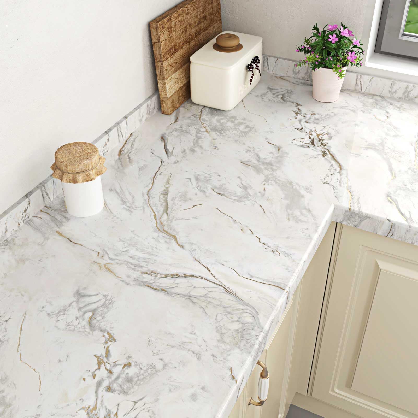 Mat Wit en Goud Marmer Behang Keuken Werkblad Bekleding Meubels Vinyl
