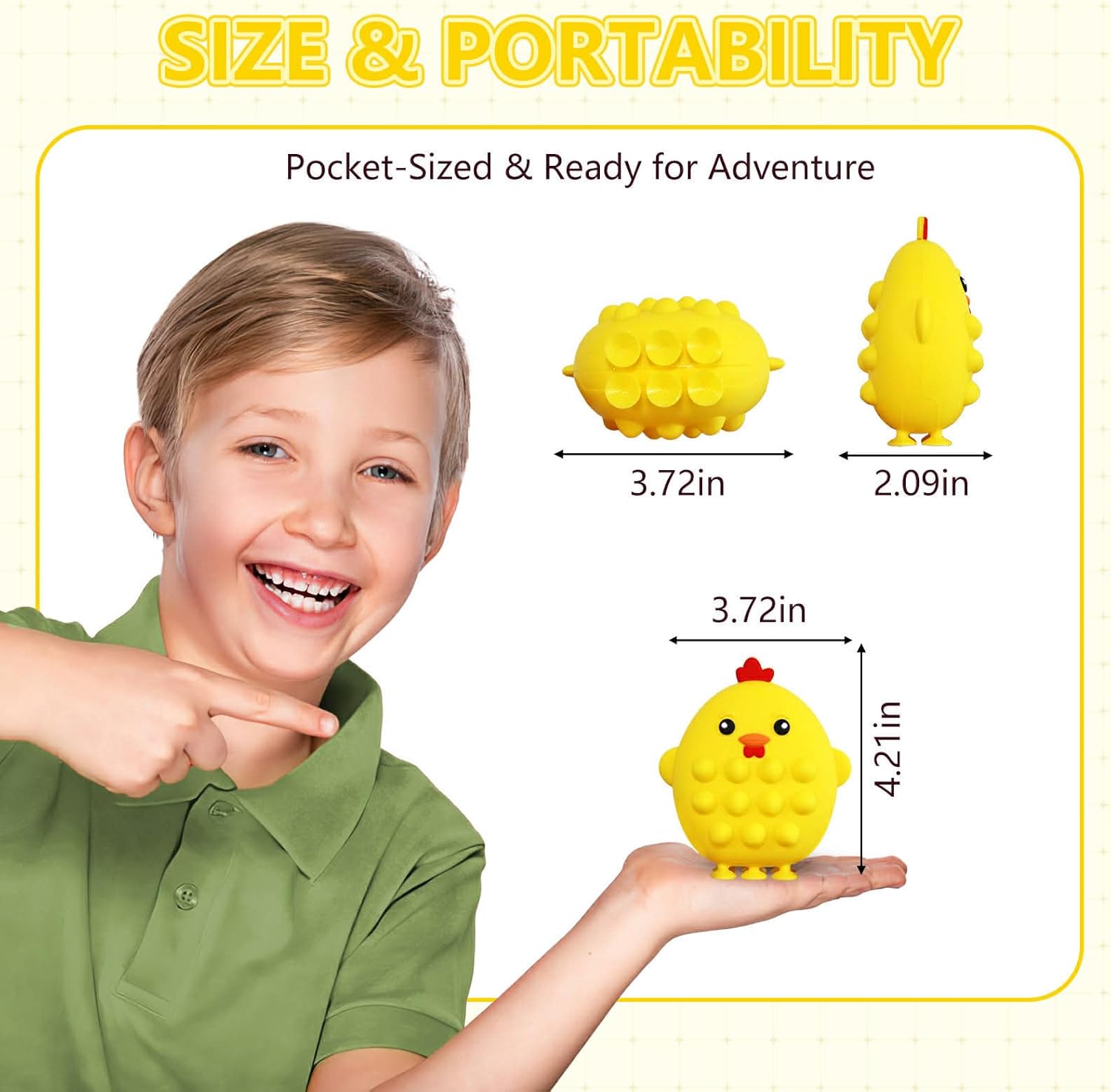 Yellow Chicken Squishy Fidget Toy, Pop Squeeze Sticky Sensory Toy, Ages 3+