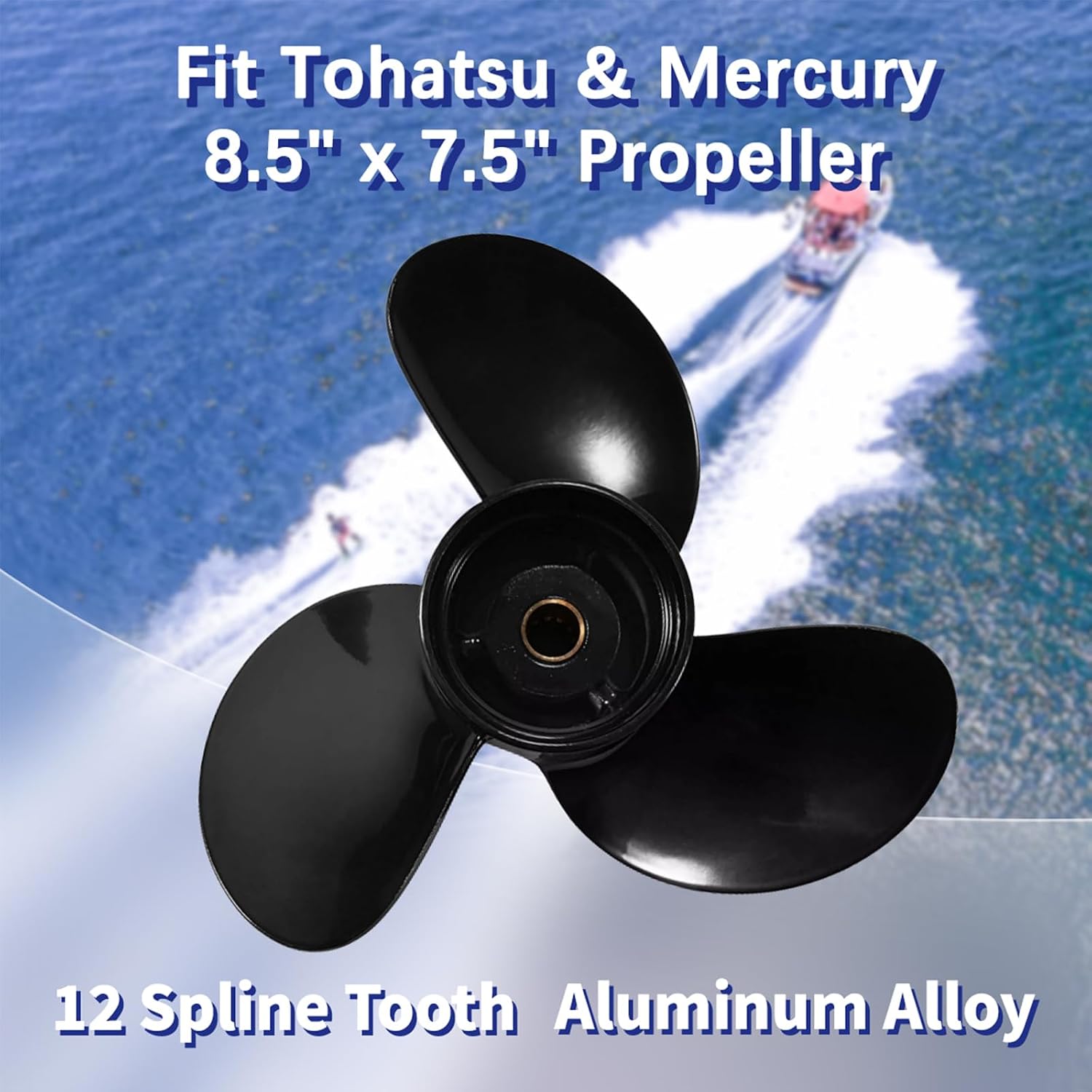 8.5x7.5 Aluminum Boat Outboard Propeller fit Tohatsu Nissan & Mercury Engines 8-9.8HP, 3B2B64515-1, 12 Spline Tooth RH, for Tohatsu Nissan & Mercury 8HP 9.8HP