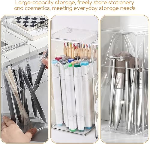 Miniatura 7 de SYBL Organizador cuadrado de acrílico para cepillos cosméticos con tapa a prueba de polvo, transparente, 3.5 x 3.5 x 8.3 pulgadas, 1 unidad,