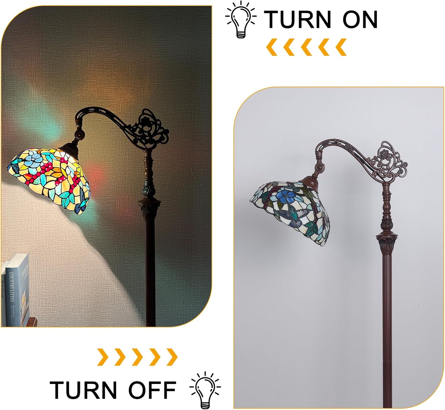 Capulina Tiffany Lamp Stained Glass Floor Lamp H62 Tall Antique Grape Soft Light Arched Adjustable Angle Tiffany Style Reading Lamp for Living Room Bedroom Study Home Office