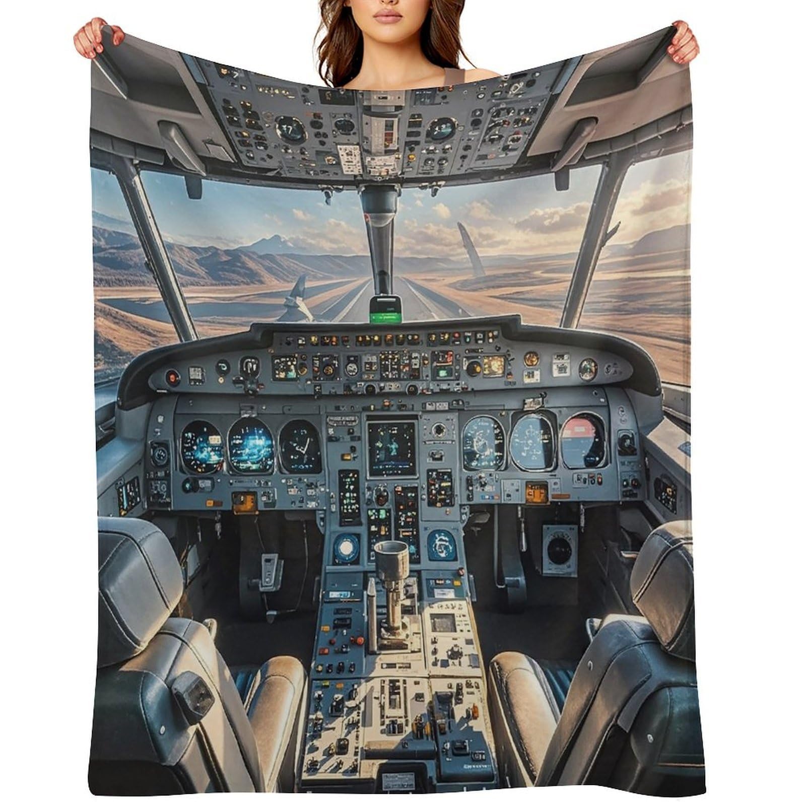 Flannel Airplane Cockpit Throw Blanket for Couch Super Soft Fuzzy Cozy Flannel Blankets No Shed No Pilling FAnti-Static Winter Bed Blanket Decorative and Giftable Blankets