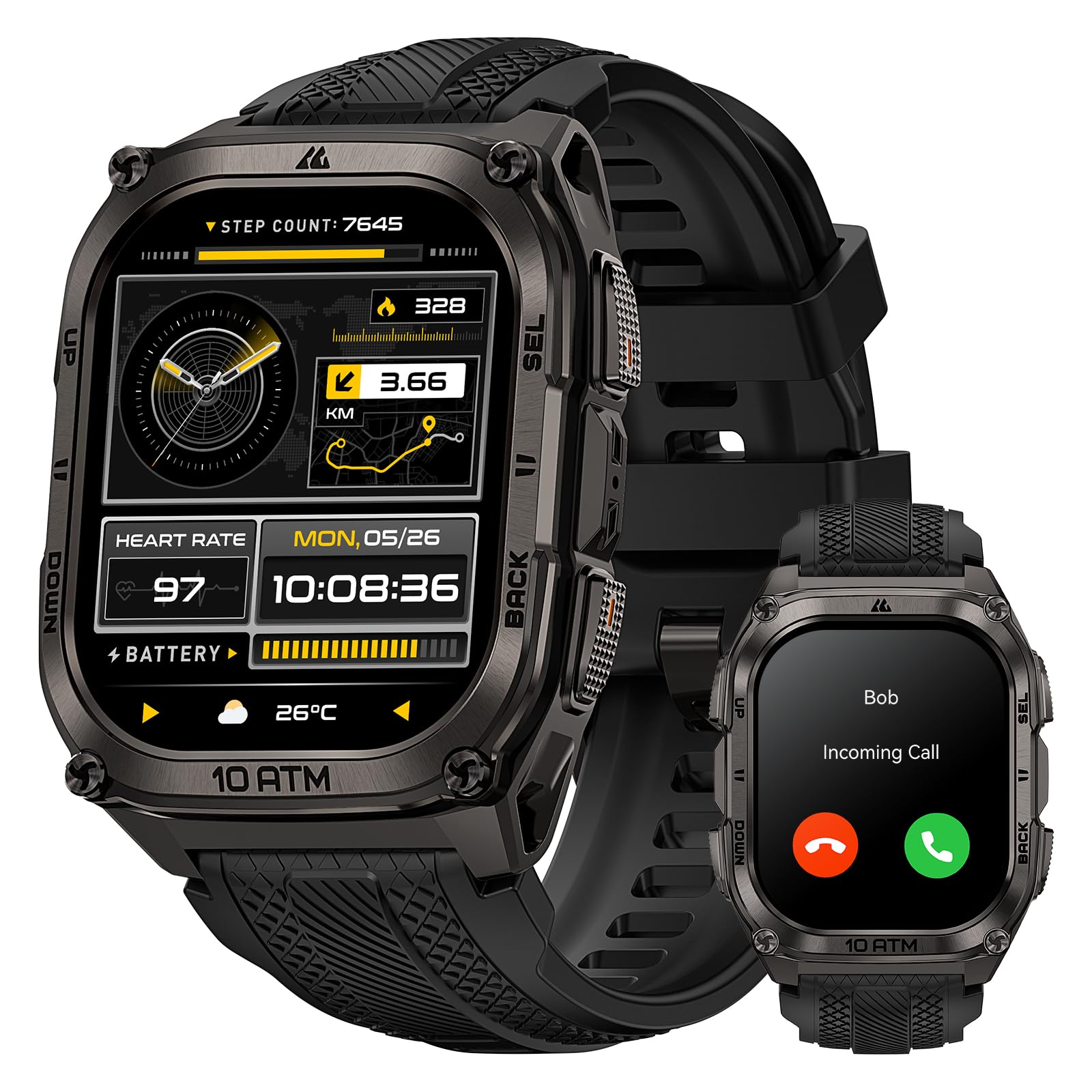KOSPET TANK M4 Smartwatch Uomo Rugged Acciaio, GPS con Mappe Offline, Display AMOLED 1,96", Impermeabile 10ATM fino a 45m, 180+ Modalità Sportive, Chiamate Bluetooth, Monitor Fitness 24/7