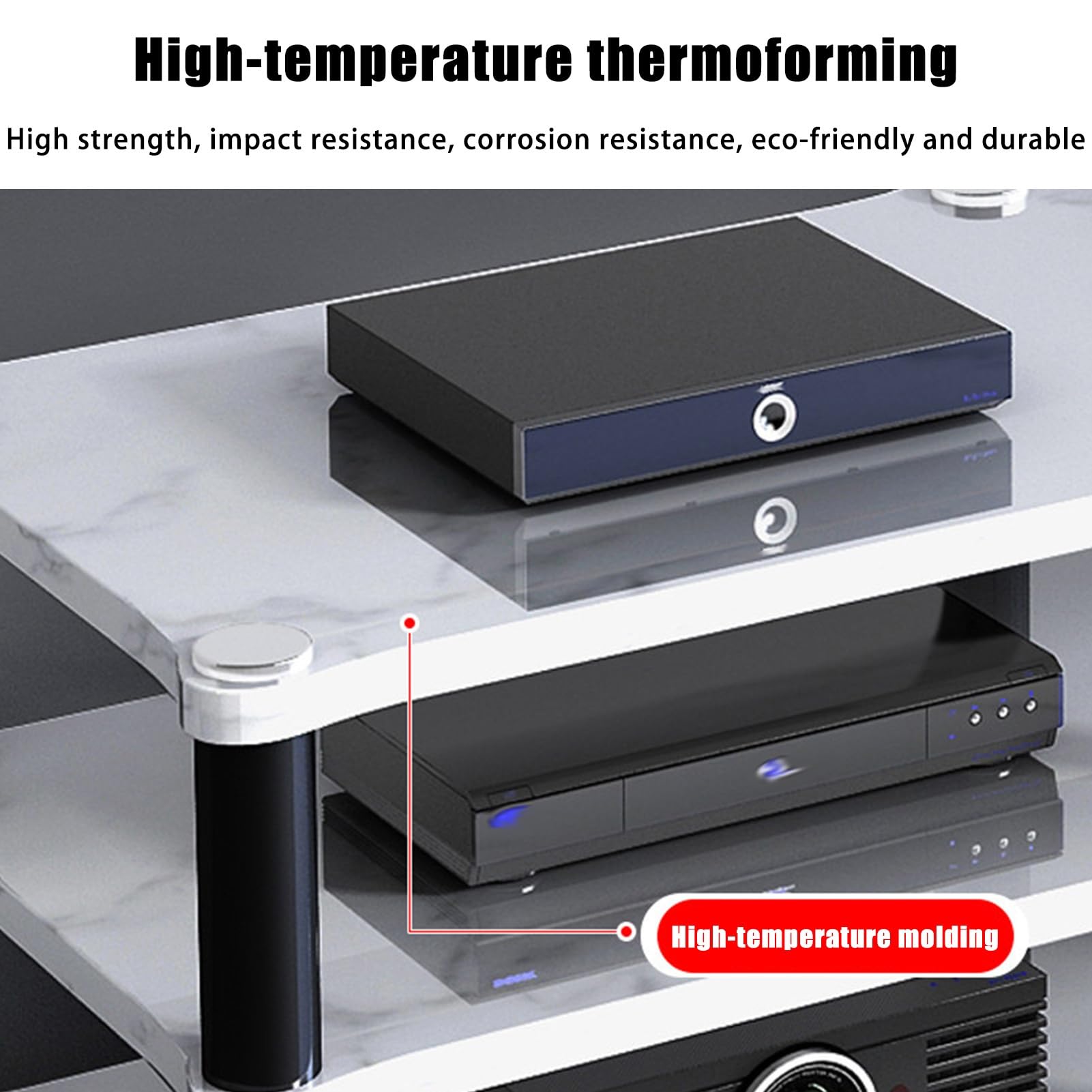 Stojak na Multimedia AV, Wytrzymały Stojak Audio 70,8" L z Nóżkami Tłumiącymi Wibracje, Stojak Stereo z Otwartą Półką na Wzmacniacz, Amplituner, Gramofon(4 tier 75cm/29.5in)