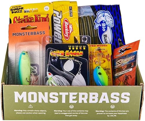 MONSTERBASS Caja de la serie Gold rellena con señuelos y aparejos de pesca de lubina Premier más de 5 cebos con artículos adicionales Excelente kit