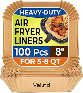 Air Fryer Paper Liners: 100Pcs Parchment Paper, 8" Air Fryer Liner Disposable for Microwave, Non-Stick Square Air Fryer Basket Liner