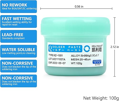 Miniatura 6 de Sn42Bi58, pasta de soldadura sin plomo respetuosa con el medio ambiente, 280.4 F, soldadura de bajo punto de fusión, pasta de soldadura no limpia