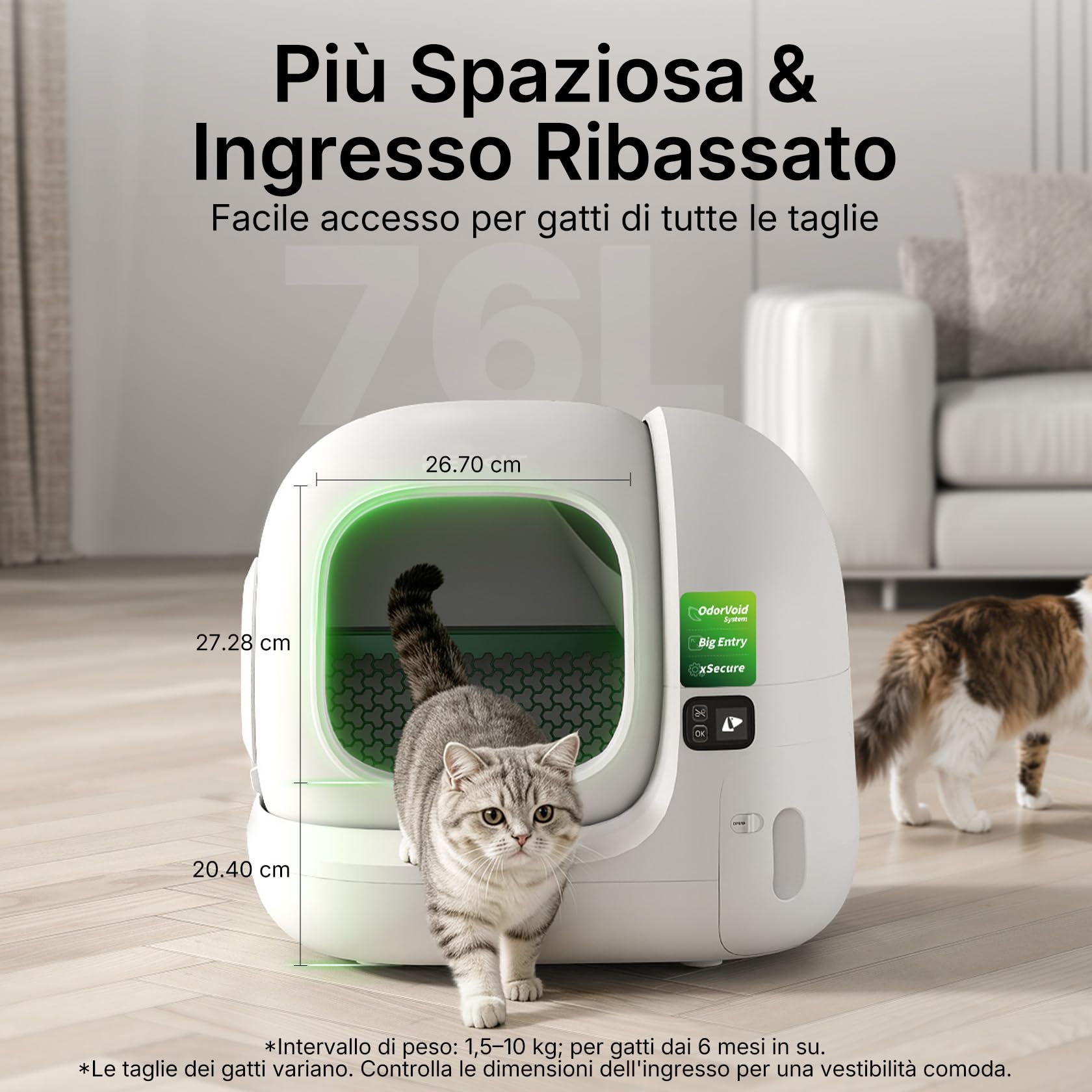 PETKIT PUROBOT MAX 3 Lettiera Gatto Autopulente, Ampio Ingresso, Spazio 76L, Doppio Sistema Deodorante, Design Anti-Perdite, xSecure Anti-Intrappolamento, Controllo App, Ideale per Famiglie Multigatto