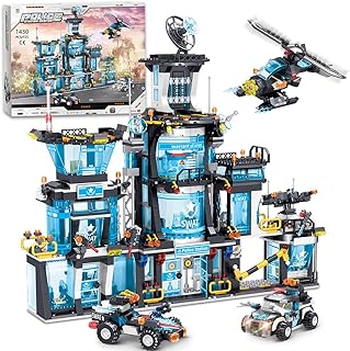 City Police Station Building Set with Police Car & Helicopter,1430pcs Building Block Toy for Boys 8-12