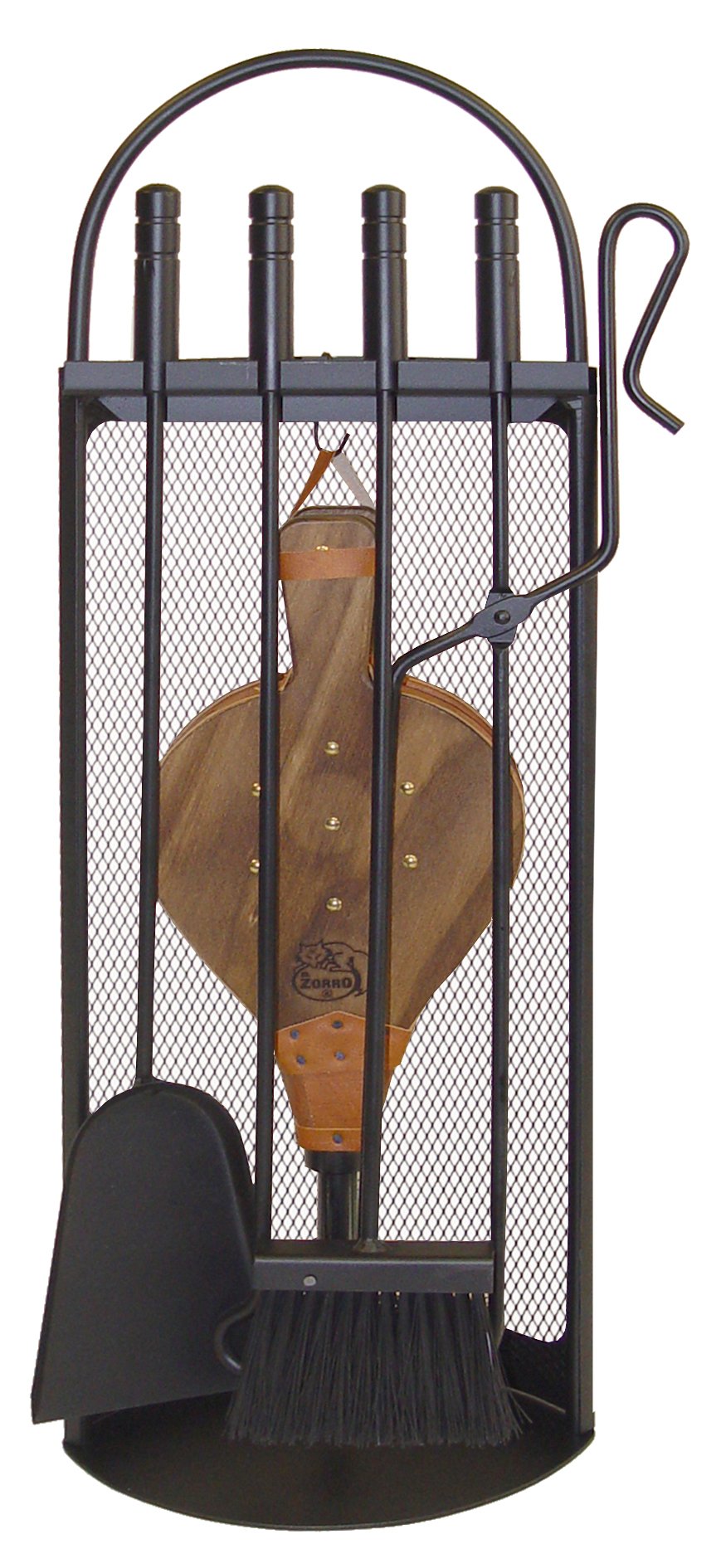 Serviteur de cheminée Imex El Zorro 10047 en acier noir forgé et arceau décoratif en maille