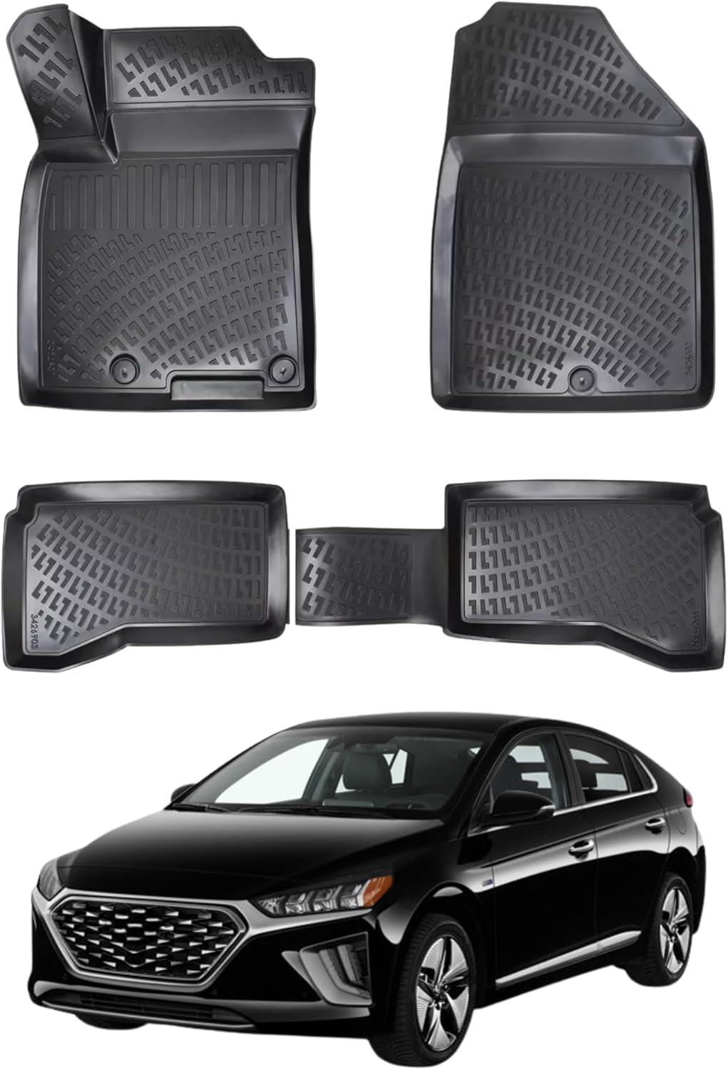 Car Floor Mats for Hyundai Ioniq 2017-2022 Hybrid Waterproof 3D Molded Black| All Weather Waterproof Durable 3D Liner | Interior Accessories Car Mats