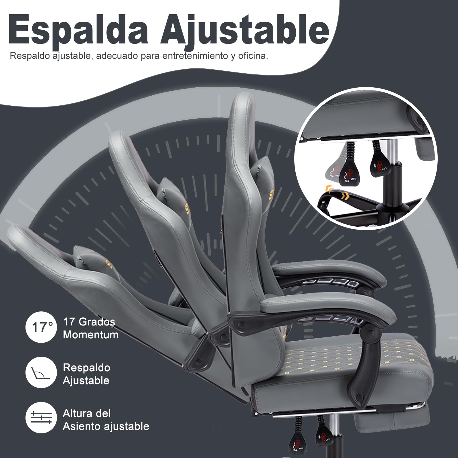 Symino Silla Gaming Ergonómica con Asiento de Espuma Alta Densidad – 150 kg, Reclinable con Soporte Lumbar, Reposabrazos Ergonómicos, Giratoria 360° para Oficina y Escritorio