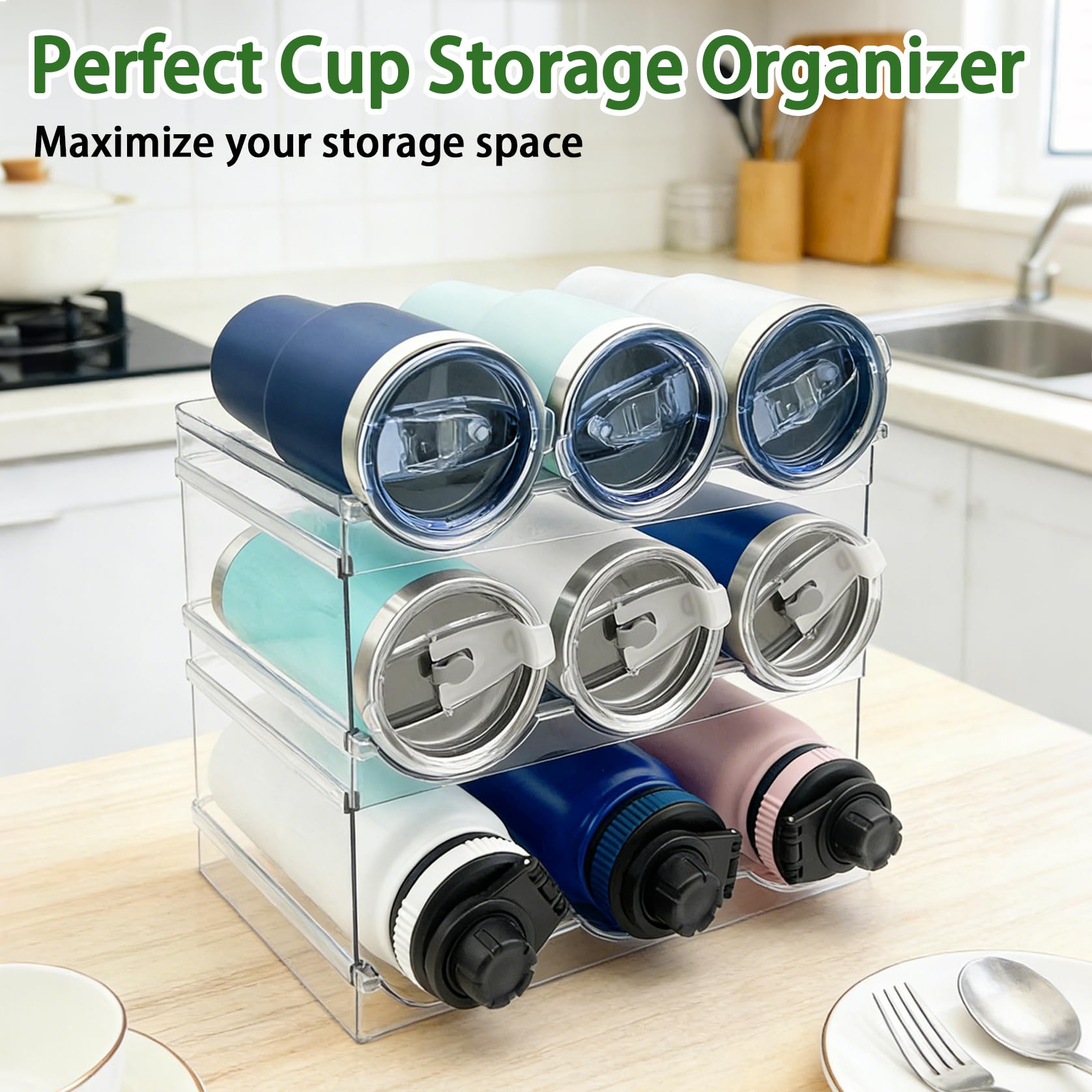 Portabottiglie Magnetico Per Stanley Cups, Organizer Da Frigorifero Modulare, Supporto 3 Tazze Con Porta Cannucce E Ganci