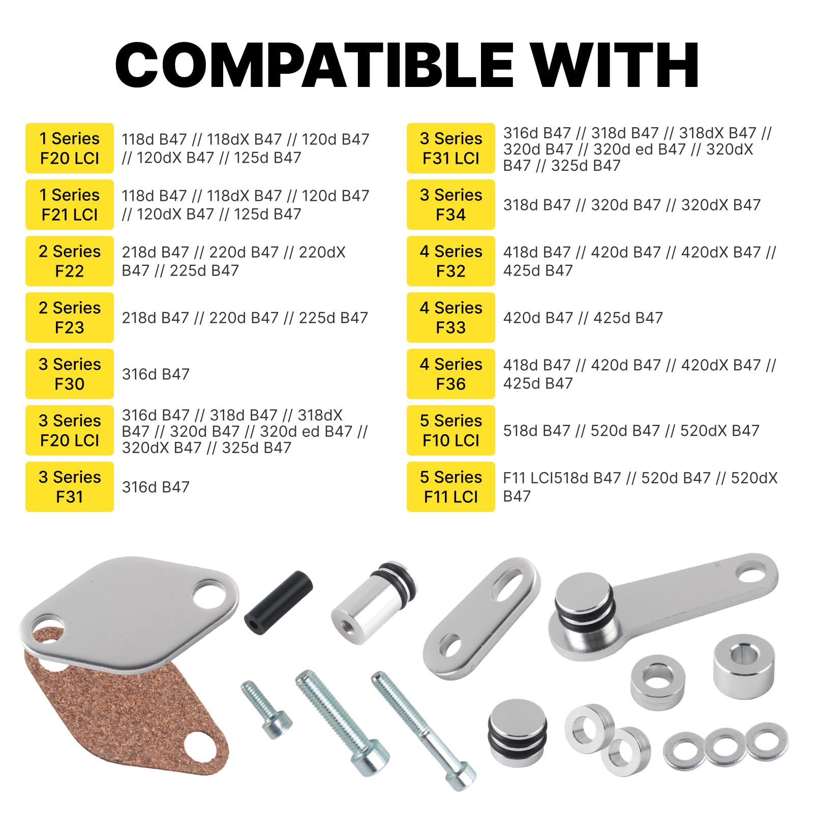 Kit valvola EGR per motori diesel B47 2.0L,F20, F21 LCI, F22, F23, F30, F31, F34, F32, F33, F36, F10, F11 LCI, G11, G12, F25, F26 con compatibile guarnizione valvola EGR sostituzione sopp
