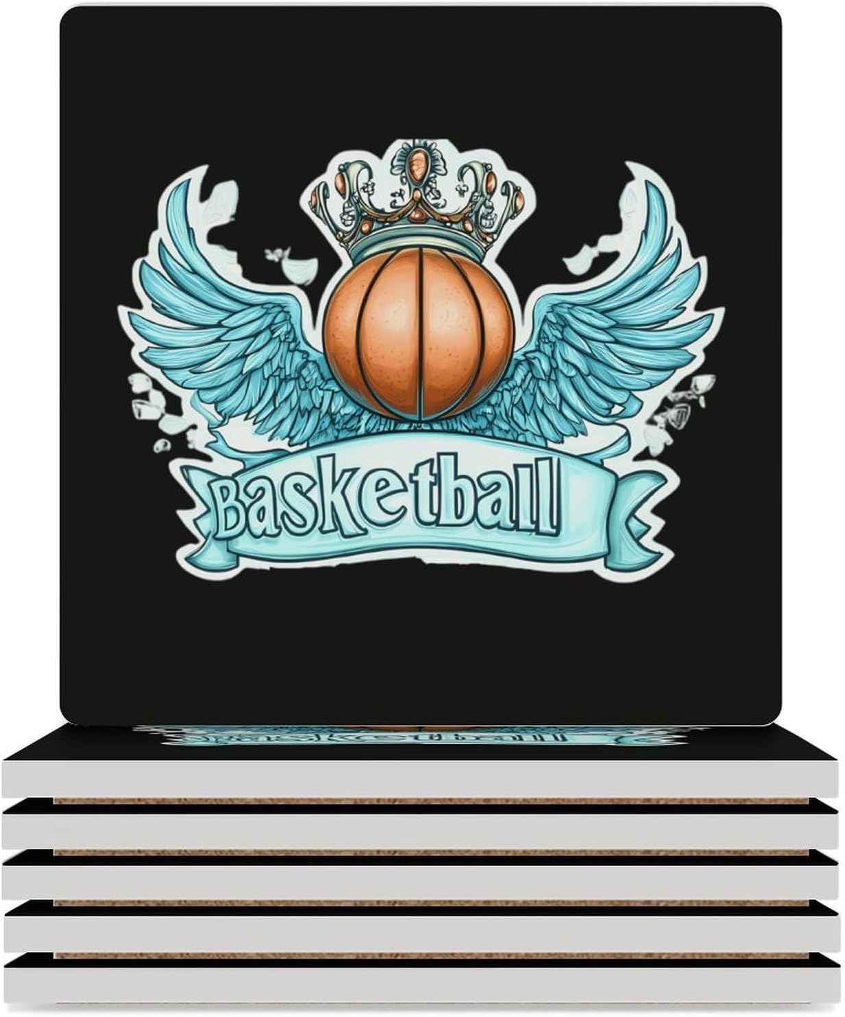 Basketball with Wings Funny Ceramic Coasters for Drink Absorbent Cup Holders Tabletop Protection