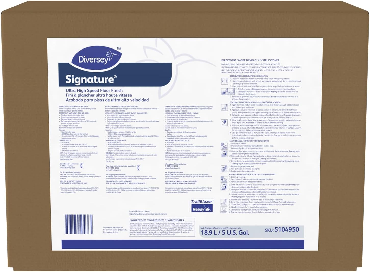 5104950 Signature Ultra High Speed Floor Finish, Wet Look Gloss for Vinyl, Composite & Terrazzo Flooring, Envirobox, 5-Gallon